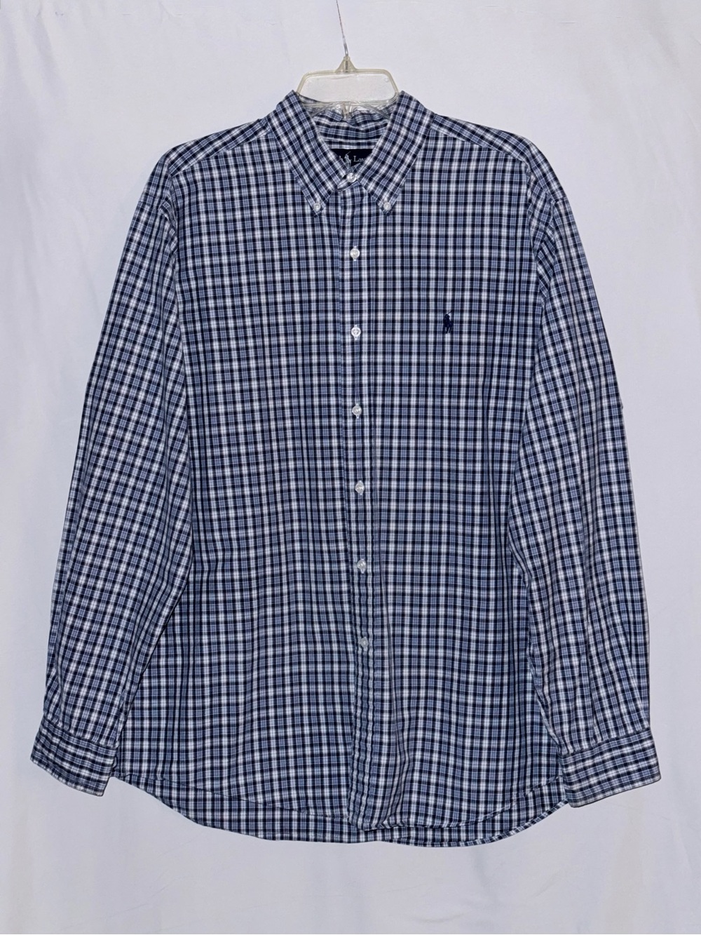 Ralph Lauren Custom Fit Blue and White Plaid Button-Down Shirt Size XL